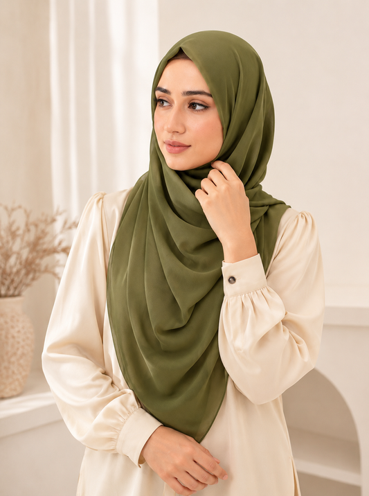 OLIVE GREEN - CHIFFON GEORGATE HIJAB