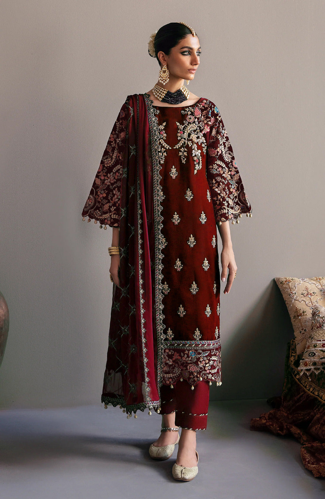 3 Piece Unstitched Velvet heavy Embroidery Emaan Adeel